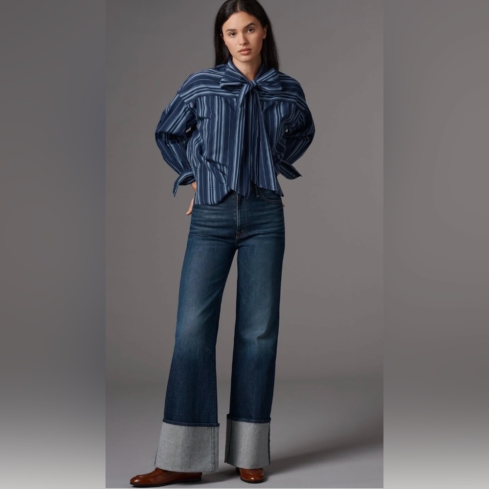 MOTHER Hustler Roller Sneak High-Rise Wide-Leg Jeans Size 28 NWT